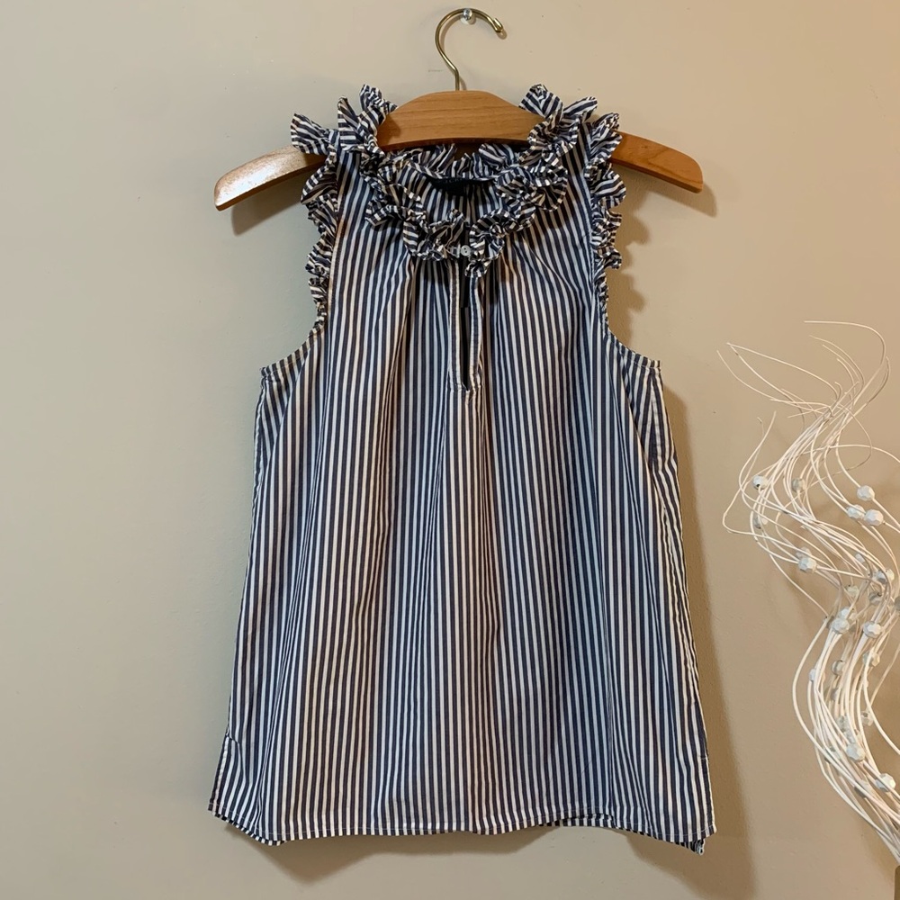 J. Crew Sleeveless Top Shirt Ruffles Stripes - Picture 8 of 8